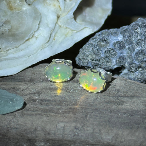 Ethiopian Welo Opal Earrings in Sterling Silver – Oval 8x10mm Gems with Colorful Fire Earrings